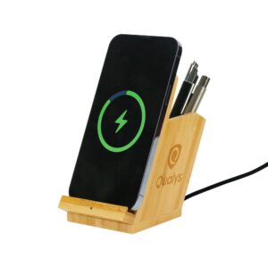 Bamboo Pen Holder with 15W Fast Wireless Charger - <strong>desk</strong>
