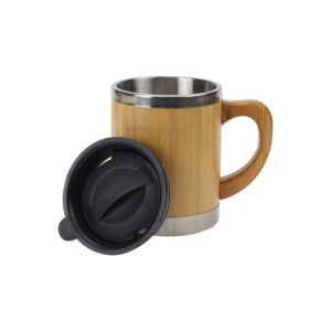 Bamboo & Stainless Steel Coffee Travel Mug with Handle and Lid - <strong>insulated</strong>