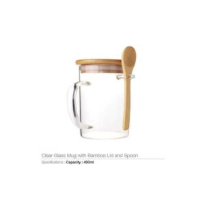 Clear Glass Mugs with Bamboo Lid and Spoon - <strong>kitchenware</strong>