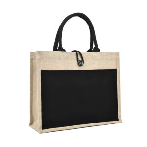 Jute Bag with Black Cotton Pocket and Handle - <strong>sustainable</strong>