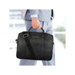 high volt slim leather briefcase zipper 3 compartments 4