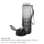 HydraMark 1L Motivational Bottle 4 Motivational Water Bottles TM 037 BLK Details