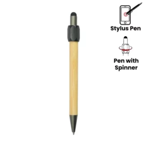 Bamboo and Metal Stylus Pens with Top Spinner (Blue Ink)