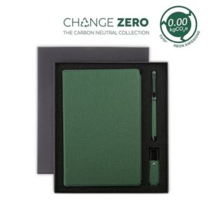 CHANGE ZERO Sustainable Gift Set with Refillable Notebook, Pen & USB Keychain - Green