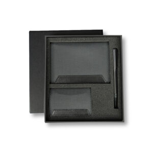 Executive Set of Passport Cover, Name Card Holder and Metal Pen - Black
