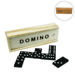 Domino Set Game in Wooden Slide Box & 28 Black Wooden Pieces