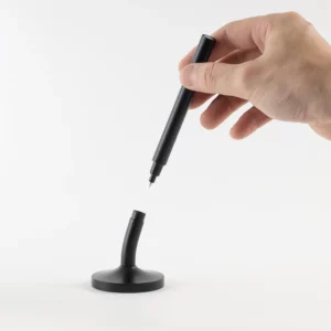 DESK MAGPEN – Sleek Matte Black Aluminum Roller Pen with 0.7mm Blue Ink & Matching Stainless Steel Base