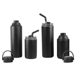 FLASKEE SET – Premium Powder-Coated Double-Wall Stainless Steel Cups (600ml & 300ml) with Interchangeable Lids & Adjustable Straw