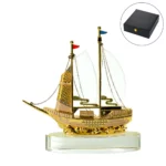 Golden Boat Shape Memento in Metal with Glass Base TR 07 Blank