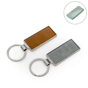 Silver Shiny Metal Keychains with Laserable PU Leather Plate
