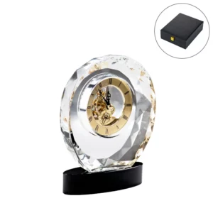 Round Crystal Clock Awards with Oval Glass Base in Premium Box