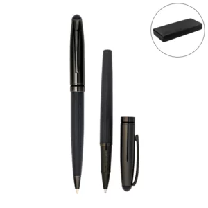 Black Metal Pen Set with Matte & Glossy Finish in PU Leather Box