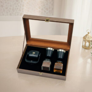 Ramadan gift set with coffee jar, honey jar, cups and electric bukhoor burner