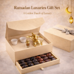Ramadan Corporate Gift – Golden Ramadan Gift Box luxury corporate gift with dates and Dallah